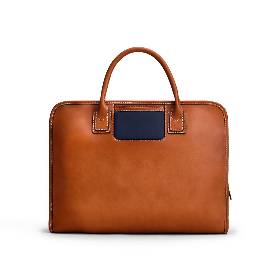 The Briefcase - Cognac/Navy