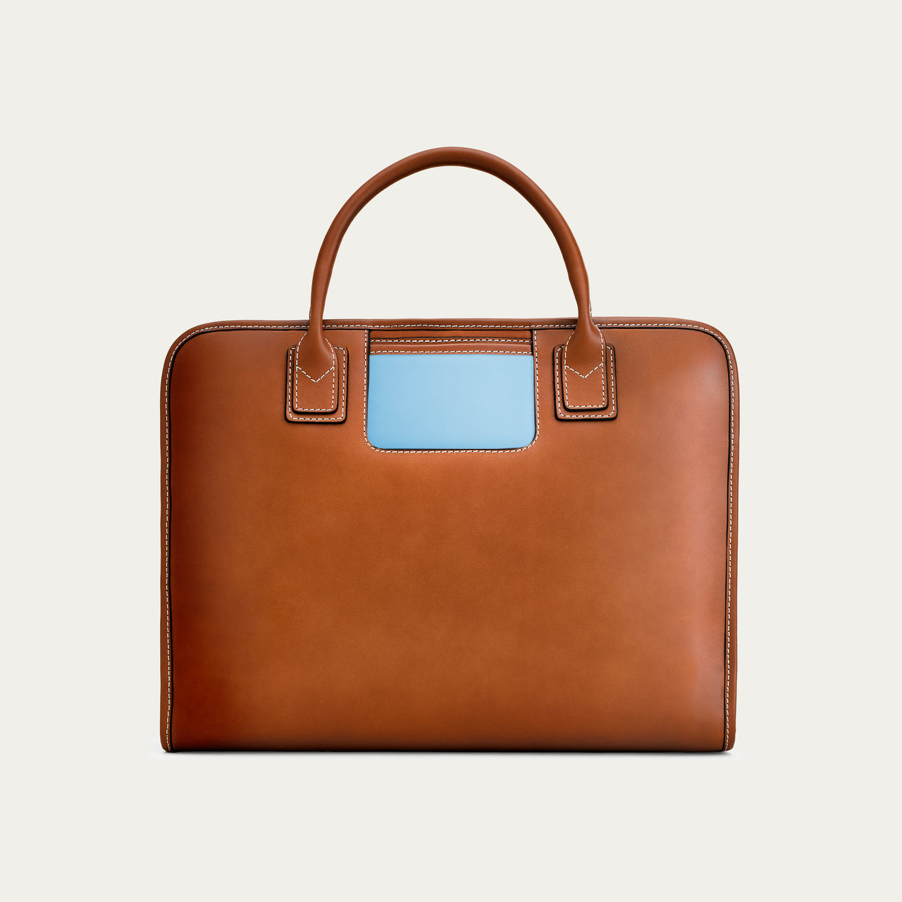 The Briefcase - Cognac/Light Blue