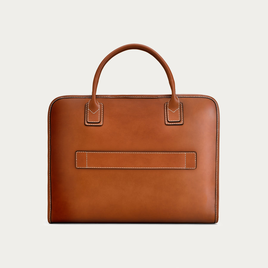 The Briefcase - Cognac/Light Blue