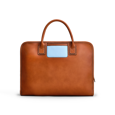 The Briefcase - Cognac/Light Blue