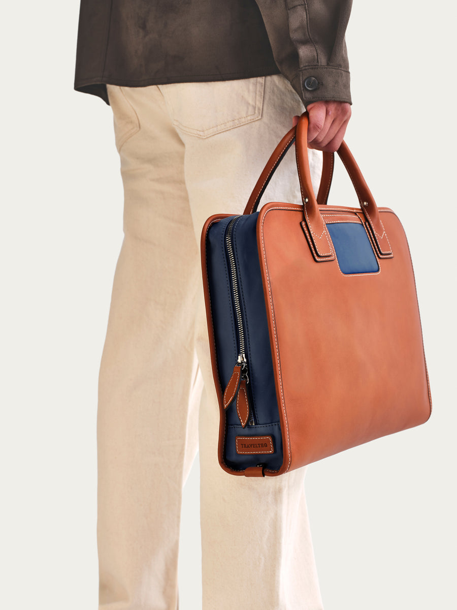 The Briefcase - Cognac/Navy