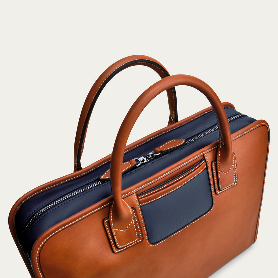 The Briefcase - Cognac/Navy