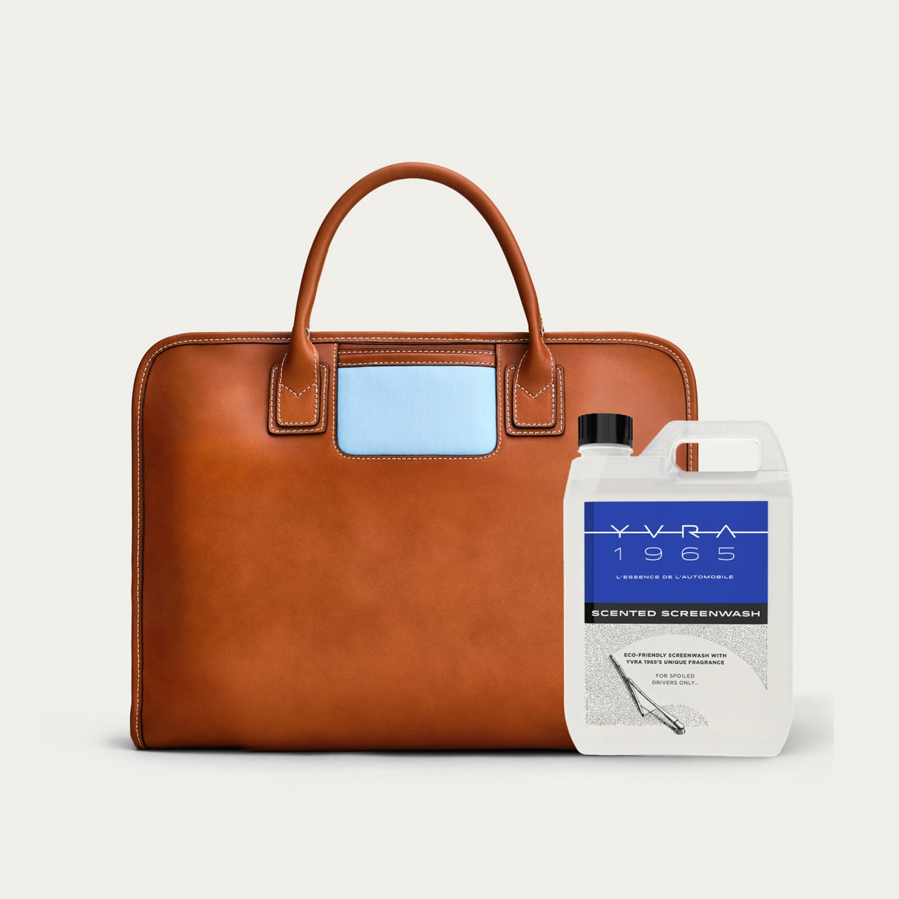 The Briefcase - Cognac/Light Blue