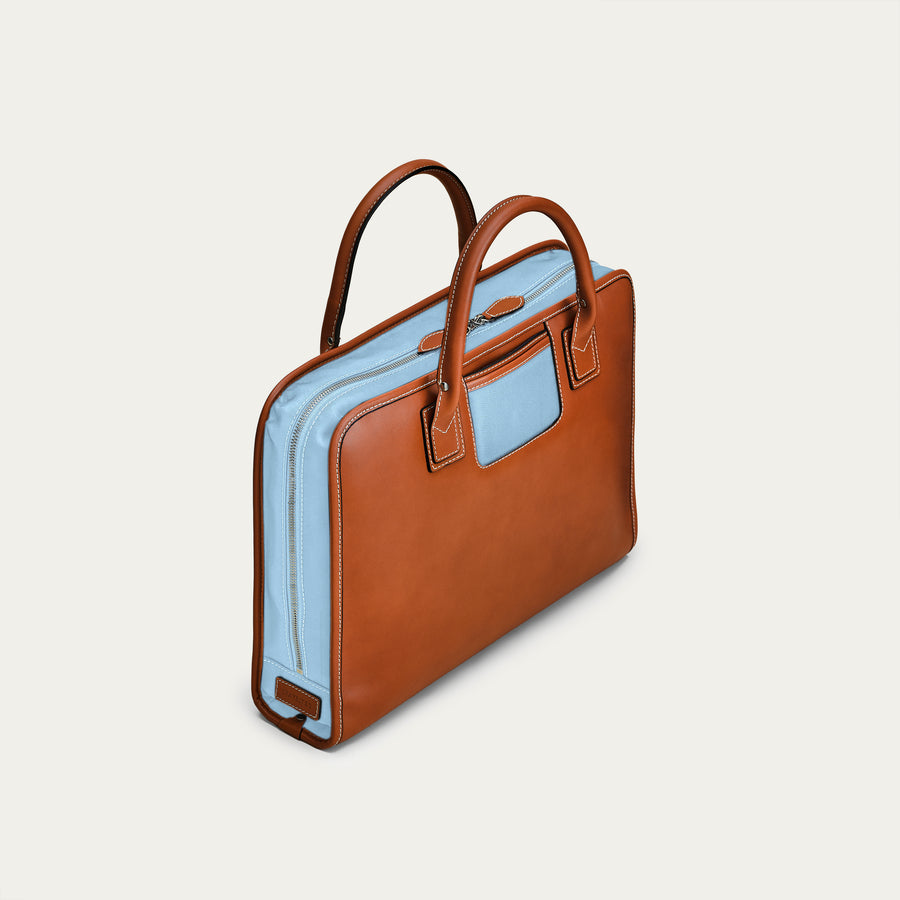 The Briefcase - Cognac/Light Blue