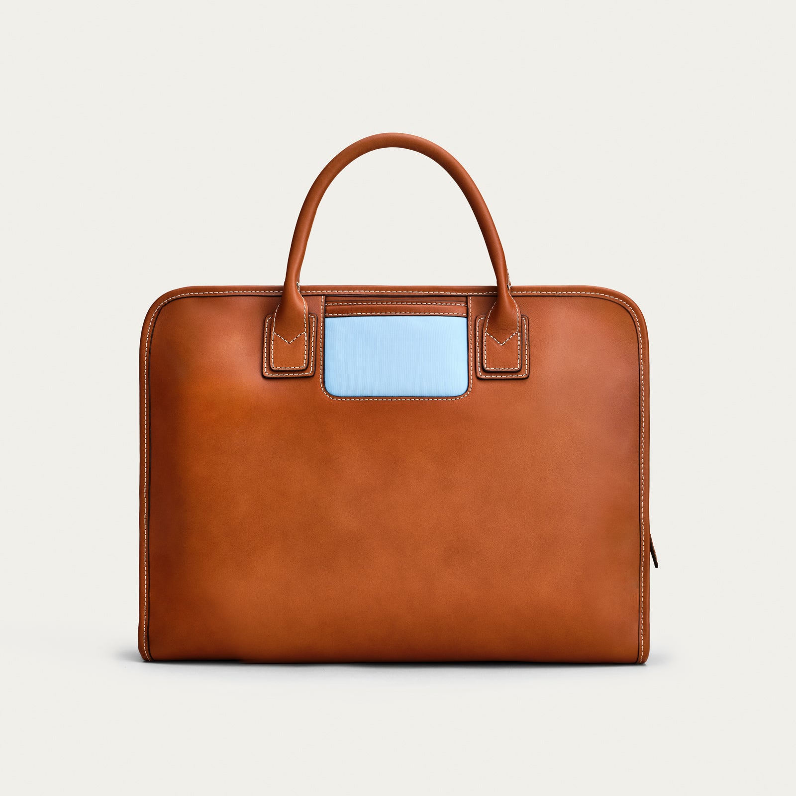 The Briefcase - Cognac/Light Blue