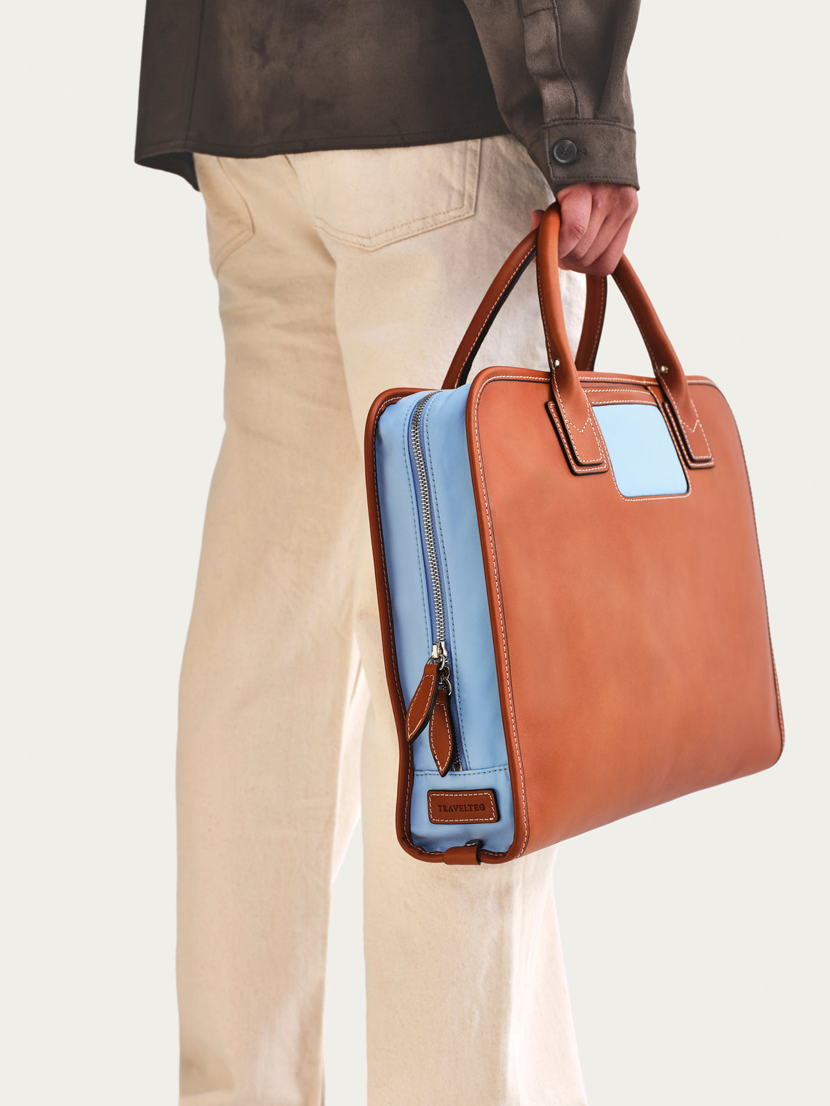 The Briefcase - Cognac/Light Blue