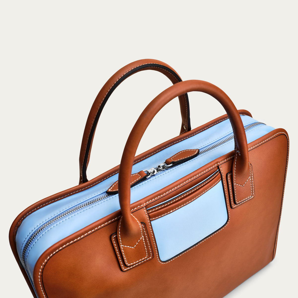 The Briefcase - Cognac/Light Blue